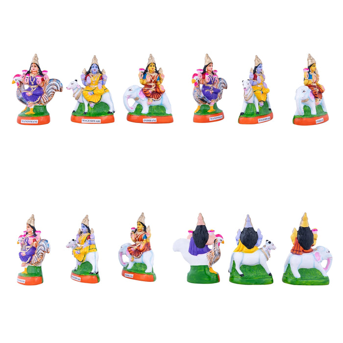 Nava Nayagi Statue Paper Mache Golu Bommai Set - 10 x 6 Inches | 9 Pcs/ Giri Golu Doll/ Navaratri Bommai/ Gombe