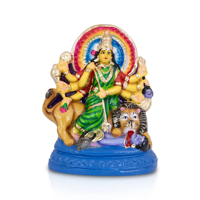 Mahishasura Mardini Clay Golu Bommai- 10 x 7.75 Inches | Giri Golu Doll/Navaratri Golu Bomma/Gombe/Bommai