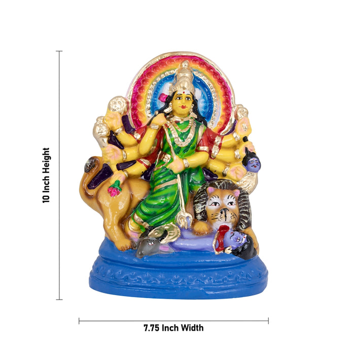 Mahishasura Mardini Clay Golu Bommai- 10 x 7.75 Inches | Giri Golu Doll/Navaratri Golu Bomma/Gombe/Bommai