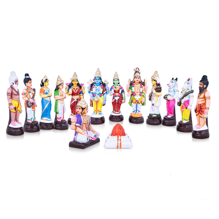 Meenakshi Kalyanam Paper Mache Golu Bommai Set - 11 x 4 Inches | 14 Pcs/ Giri Golu Doll/ Navaratri Golu Bommai