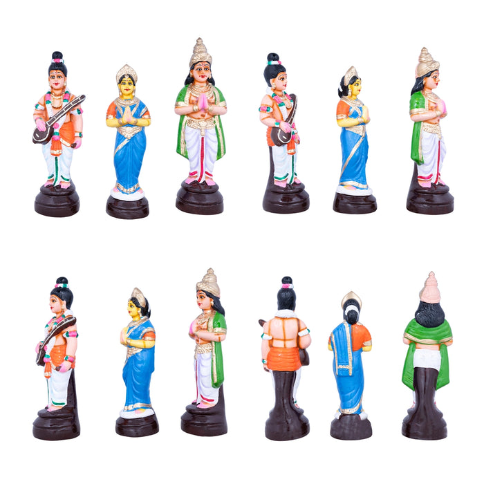 Meenakshi Kalyanam Paper Mache Golu Bommai Set - 11 x 4 Inches | 14 Pcs/ Giri Golu Doll/ Navaratri Golu Bommai