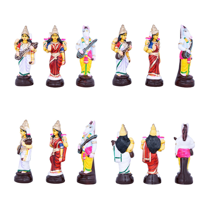 Meenakshi Kalyanam Paper Mache Golu Bommai Set - 11 x 4 Inches | 14 Pcs/ Giri Golu Doll/ Navaratri Golu Bommai