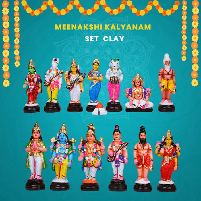Meenakshi Kalyanam Clay Golu Bommai Set - 9.5 x 4.5 Inches | Giri Golu Doll/ Navaratri Golu Bomma/Gombe/Bommai - Clay Kolu Bommai