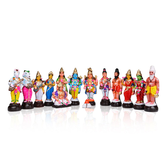 Meenakshi Kalyanam Clay Golu Bommai Set - 9.5 x 4.5 Inches | Giri Golu Doll/ Navaratri Golu Bomma/Gombe/Bommai - Clay Kolu Bommai
