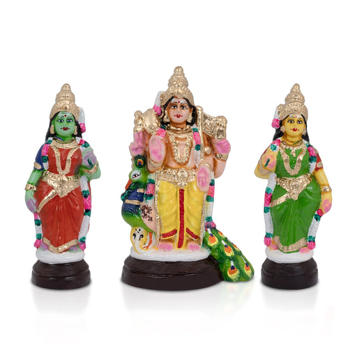 Murugan Clay Golu Bommai Set - 9 x 5.5 Inches | 3 Pcs/ Giri Golu Doll/ Navaratri Golu Bomma/Gombe/Bommai - Clay Golu Bommai