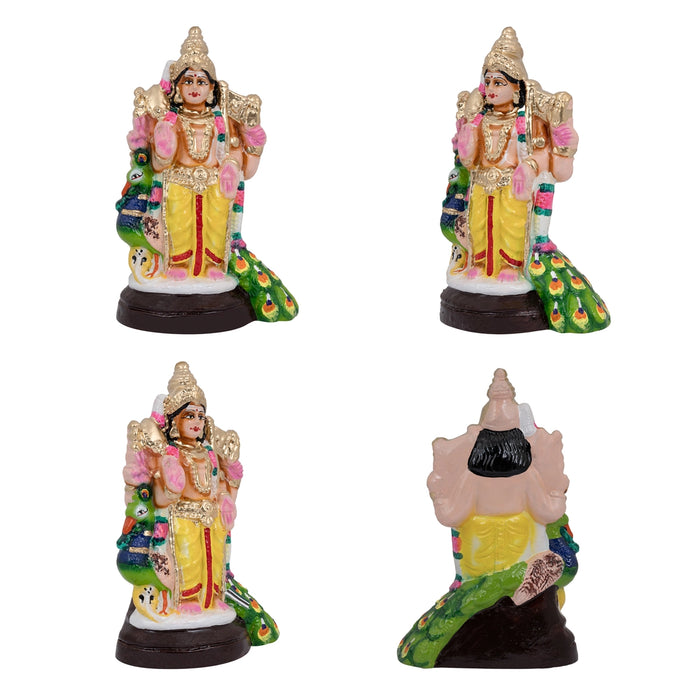 Murugan Clay Golu Bommai Set - 9 x 5.5 Inches | 3 Pcs/ Giri Golu Doll/ Navaratri Golu Bomma/Gombe/Bommai