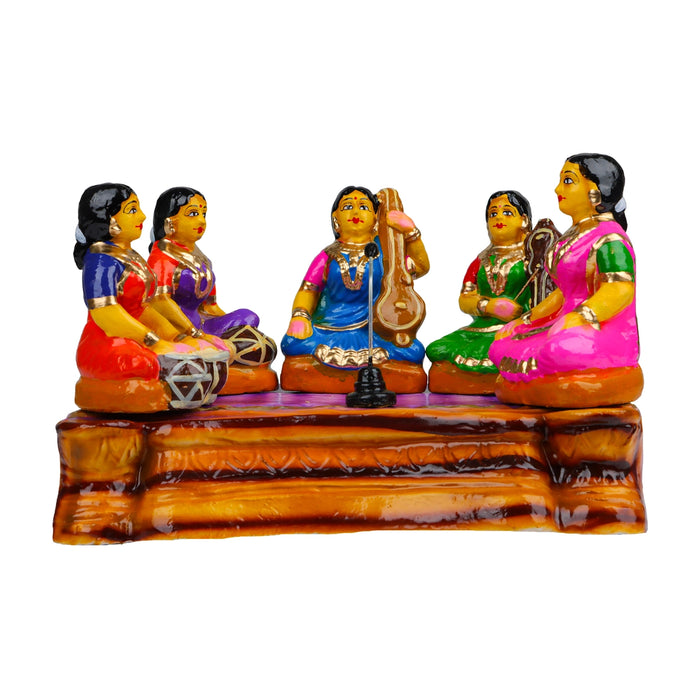Music Concert Clay Golu Bommai Set - 5 x 7.5 Inches | 7 Pcs/ Giri Golu Doll/ Navaratri Golu Bomma/ Gombe