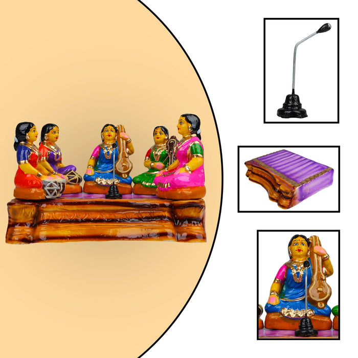 Music Concert Clay Golu Bommai Set - 5 x 7.5 Inches | 7 Pcs/ Giri Golu Doll/ Navaratri Golu Bomma/ Gombe