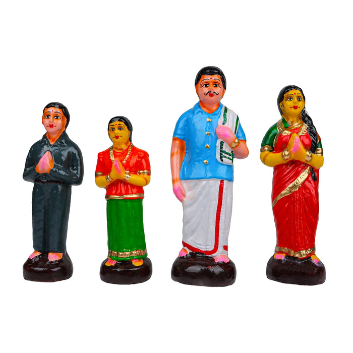 Pongal Clay Golu Bommai Set - 8 x 7 Inches | 8 Pcs/ Giri Golu Doll/ Navaratri Golu Bomma/ Gombe - Clay Golu Bommai