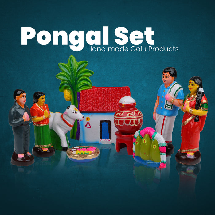 Pongal Clay Golu Bommai Set - 8 x 7 Inches | 8 Pcs/ Giri Golu Doll/ Navaratri Golu Bomma/ Gombe - Clay Golu Bommai