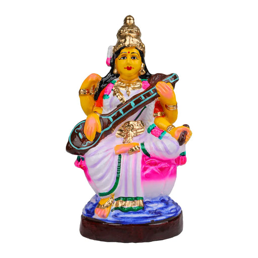 Saraswati Clay Golu Bommai - 10 inches / Golu Doll / Navaratri Golu Bomma / Gombe / Bommalu - Clay Kolu Bommai