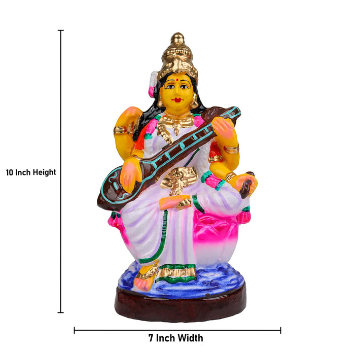 Saraswati Clay Golu Bommai - 10 inches / Golu Doll / Navaratri Golu Bomma / Gombe / Bommalu - Clay Kolu Bommai