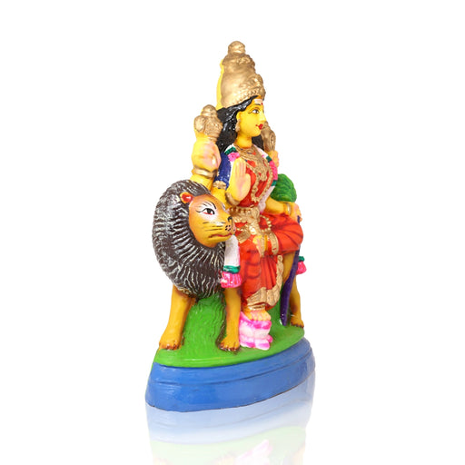 Simhavahini Durga Idol Clay Golu Bommai - 13 x 10 Inches | Giri Golu Doll/ Navaratri Golu Bomma/Gombe/Bommai - Clay Golu Bommai