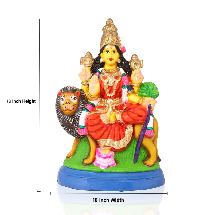 Simhavahini Durga Idol Clay Golu Bommai - 13 x 10 Inches | Giri Golu Doll/ Navaratri Golu Bomma/Gombe/Bommai