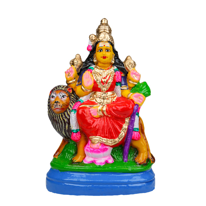 Simhavahini Durga Clay Golu Bommai - 11 x 5.5 Inches | Giri Golu Doll/ Navaratri Golu Bomma/Gombe/Bommai