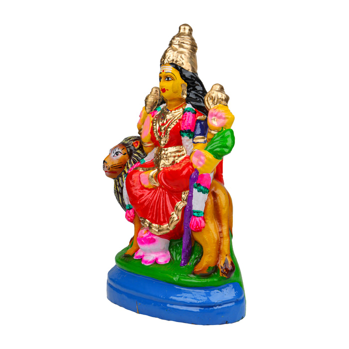 Simhavahini Durga Clay Golu Bommai - 11 x 5.5 Inches | Giri Golu Doll/ Navaratri Golu Bomma/Gombe/Bommai