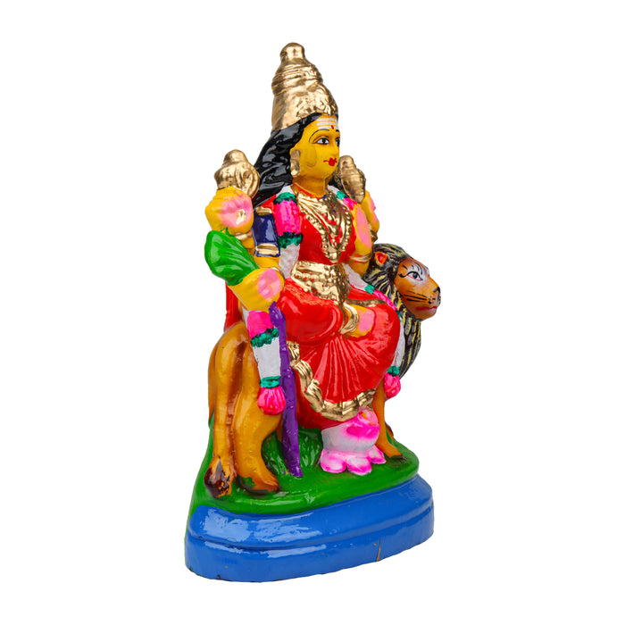 Simhavahini Durga Clay Golu Bommai - 11 x 5.5 Inches | Giri Golu Doll/ Navaratri Golu Bomma/Gombe/Bommai