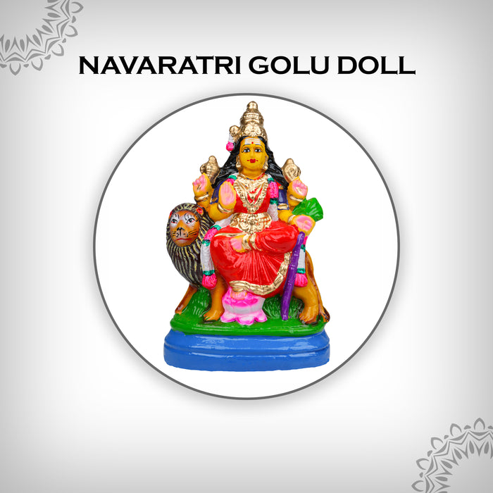 Simhavahini Durga Clay Golu Bommai - 11 x 5.5 Inches | Giri Golu Doll/ Navaratri Golu Bomma/Gombe/Bommai