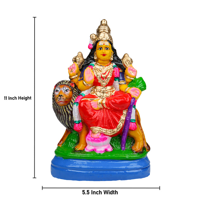 Simhavahini Durga Clay Golu Bommai - 11 x 5.5 Inches | Giri Golu Doll/ Navaratri Golu Bomma/Gombe/Bommai