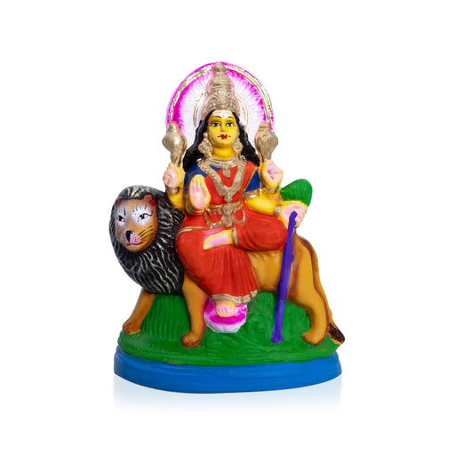 Simhavahini Durga Idol - 9 x 6 Inches | Clay Golu Bommai/ Golu Doll/ Navaratri Golu Bomma/Gombe/Bommai - Clay Kolu Bommai