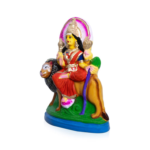 Simhavahini Durga Idol - 9 x 6 Inches | Clay Golu Bommai/ Golu Doll/ Navaratri Golu Bomma/Gombe/Bommai - Clay Kolu Bommai