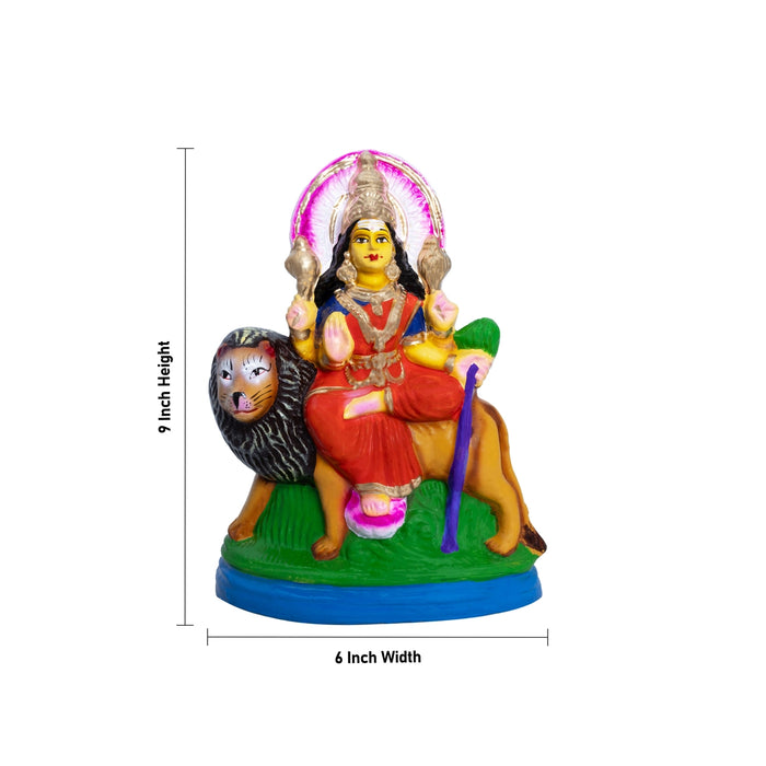 Simhavahini Durga Idol - 9 x 6 Inches | Clay Golu Bommai/ Golu Doll/ Navaratri Golu Bomma/Gombe/Bommai - Clay Kolu Bommai