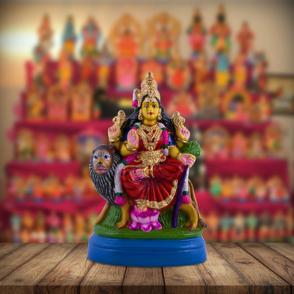 Simhavahini Durga Paper Mache Golu Bommai - 12 x 6.5 Inches | Giri Golu Doll/ Navaratri Golu Bomma/Gombe/Bommai