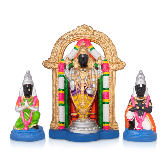 Uppiliyappan Clay Golu bommai Set - 16 x 11.5 Inches | 3 Pcs/ Giri Golu Doll/ Navaratri Golu Bomma/ Gombe/ Bommai
