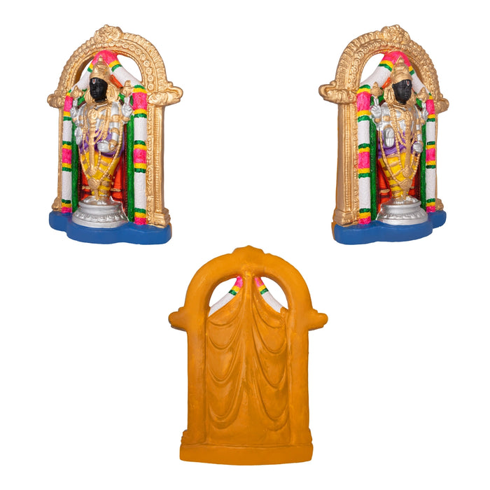Uppiliyappan Clay Golu bommai Set - 16 x 11.5 Inches | 3 Pcs/ Giri Golu Doll/ Navaratri Golu Bomma/ Gombe/ Bommai