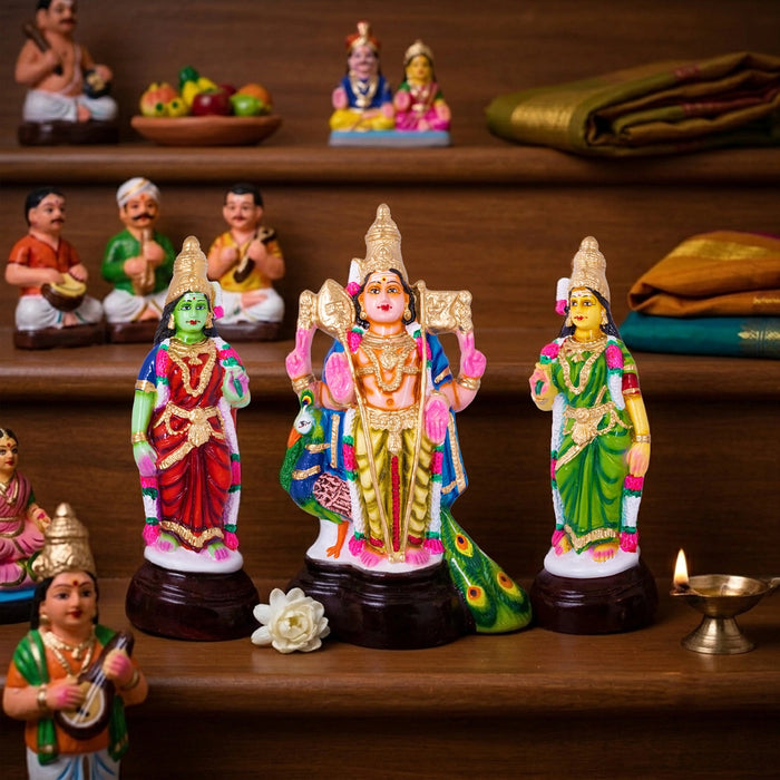 Murugan Valli Deivanai Paper Mache Golu Bommai Set - 13.5 x 8 Inches | Giri Golu Doll/ Navaratri Golu Bomma