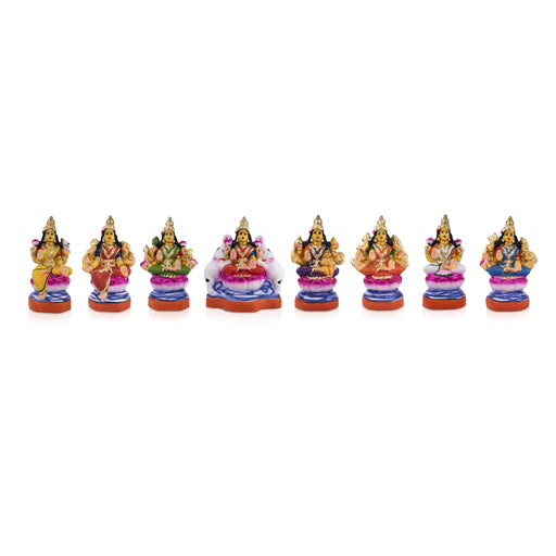 Ashta Lakshmi Clay Golu Bommai Set - 8 x 7 Inches | Giri Golu Doll/ Navaratri Golu Bomma/Gombe/Bommai - Clay Kolu Bommai
