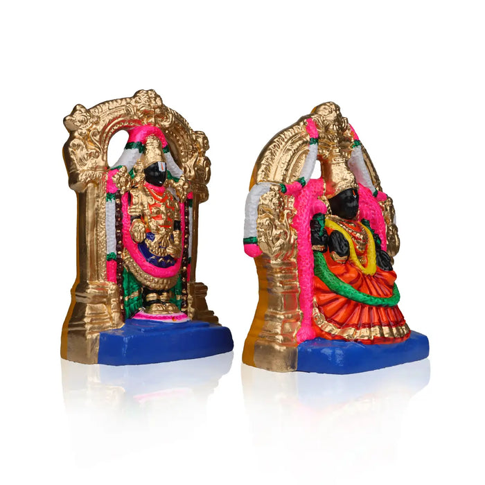 Balaji Perumal Thayar Clay Golu Bommai Pair - 10 x 9 Inches | Giri Golu Doll/Navaratri Golu Bomma/Gombe/Bommai - Clay Kolu Bommai
