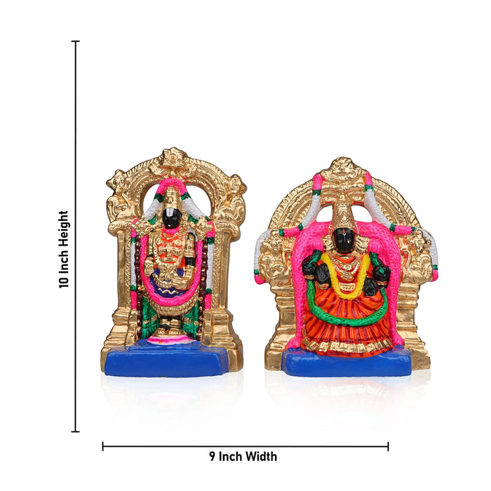 Balaji Perumal Thayar Clay Golu Bommai Pair - 10 x 9 Inches | Giri Golu Doll/Navaratri Golu Bomma/Gombe/Bommai - Clay Kolu Bommai
