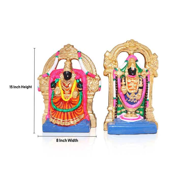 Perumal Thayar Clay Golu Bommai Pair - 15 x 8 Inches | Giri Golu Doll/ Navaratri Golu Bomma/Gombe/Bommai - Clay Kolu Bommai