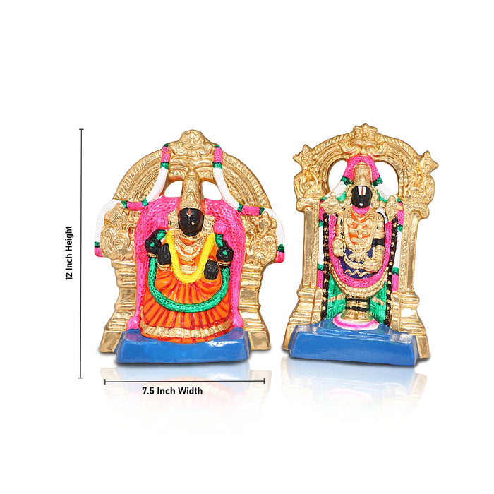 Balaji Perumal Thayar Paper Mache Golu Bommai Pair - 12 x 7.5 Inches | Giri Golu Doll/Navaratri Golu Bomma/Gombe/Bommai - Paper Mache Kolu Bommai