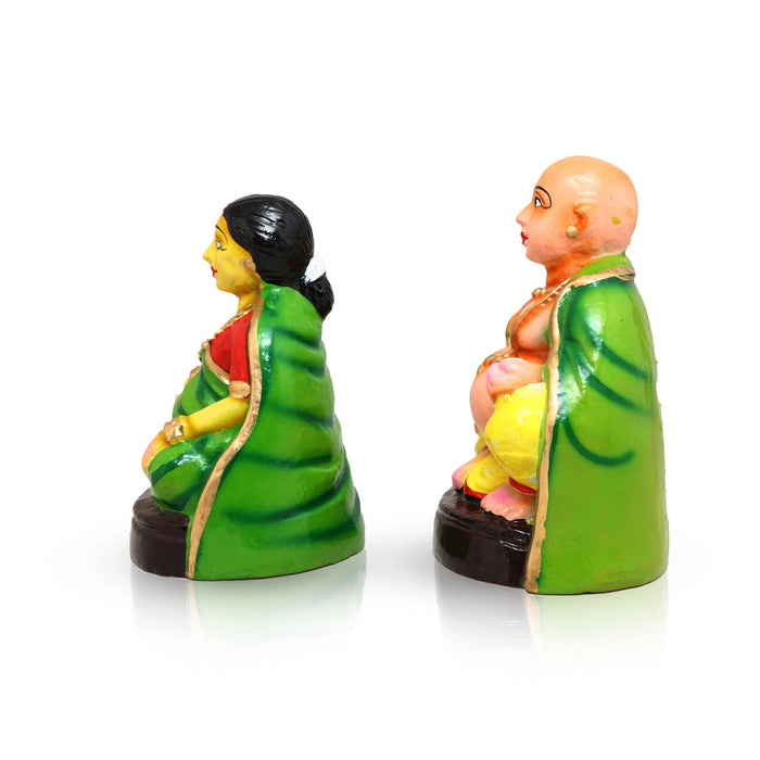 Thatha Paati Clay Golu Bommai Pair - 10 x 5.5 Inches | Giri Golu Doll/Vaishnava Navaratri Golu Bomma/Gombe/Bommai - Clay Kolu Bommai