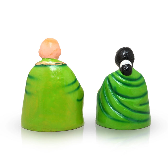 Thatha Paati Clay Golu Bommai Pair - 10 x 5.5 Inches | Giri Golu Doll/Vaishnava Navaratri Golu Bomma/Gombe/Bommai - Clay Kolu Bommai