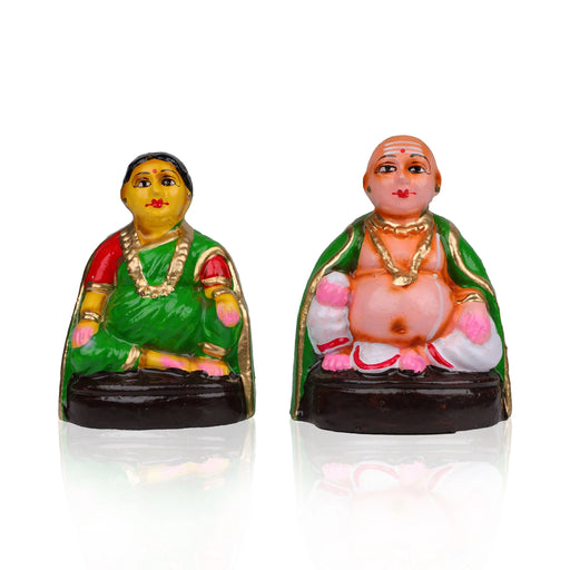 Thatha Patti Clay Golu Bommai Pair - 6 x 4 Inches | Giri Golu Doll/ Navaratri Golu Bomma/Gombe/Bommai - Clay Kolu Bommai