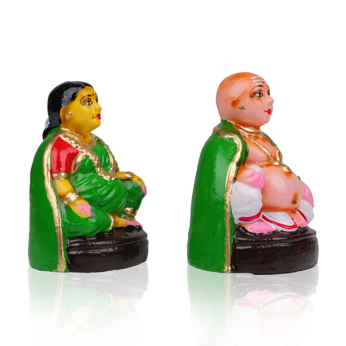 Thatha Patti Clay Golu Bommai Pair - 6 x 4 Inches | Giri Golu Doll/ Navaratri Golu Bomma/Gombe/Bommai - Clay Kolu Bommai