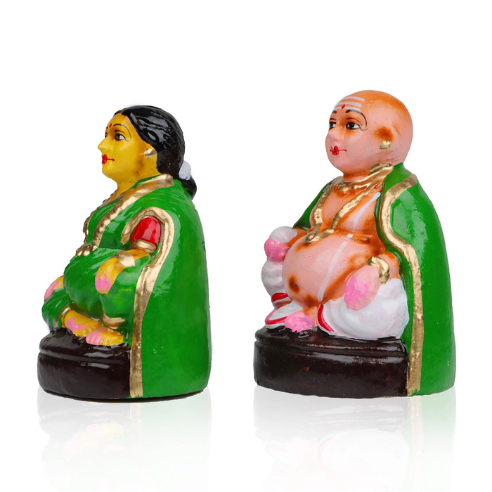 Thatha Patti Clay Golu Bommai Pair - 6 x 4 Inches | Giri Golu Doll/ Navaratri Golu Bomma/Gombe/Bommai - Clay Kolu Bommai