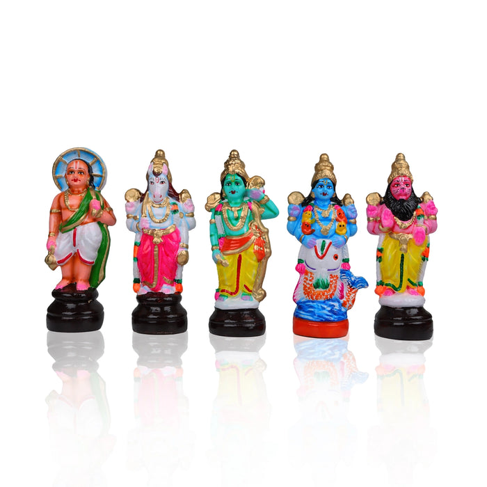 Dasavatharam Clay Golu Bommai Set - 10 x 3 Inches | Giri Golu Doll/ Navaratri Golu Bomma/Gombe/Bommai