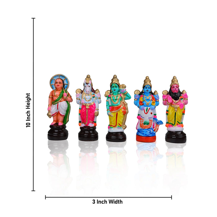 Dasavatharam Clay Golu Bommai Set - 10 x 3 Inches | Giri Golu Doll/ Navaratri Golu Bomma/Gombe/Bommai