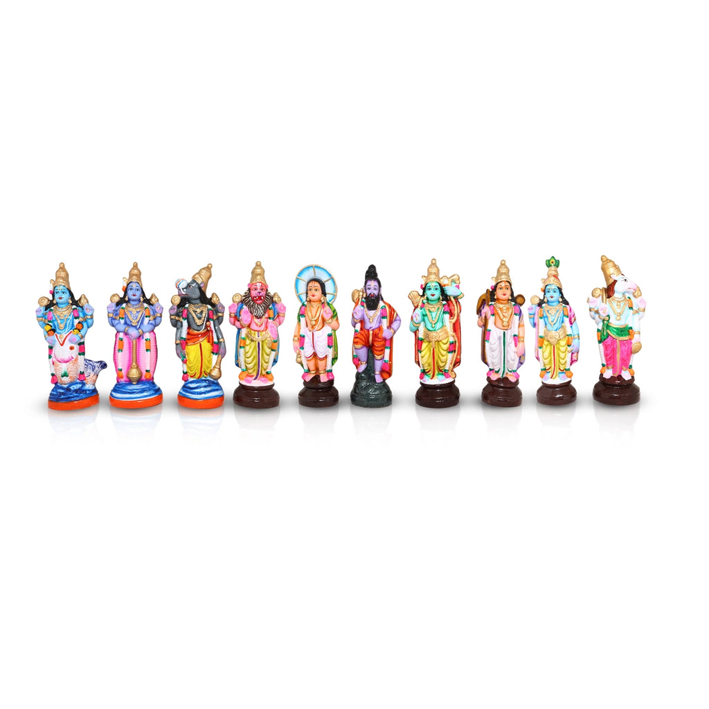 Dasavatharam Clay Golu Bommai Set - 12 x 5 Inches | Giri Golu Doll/ Navaratri Golu Bomma/Gombe/Bommai