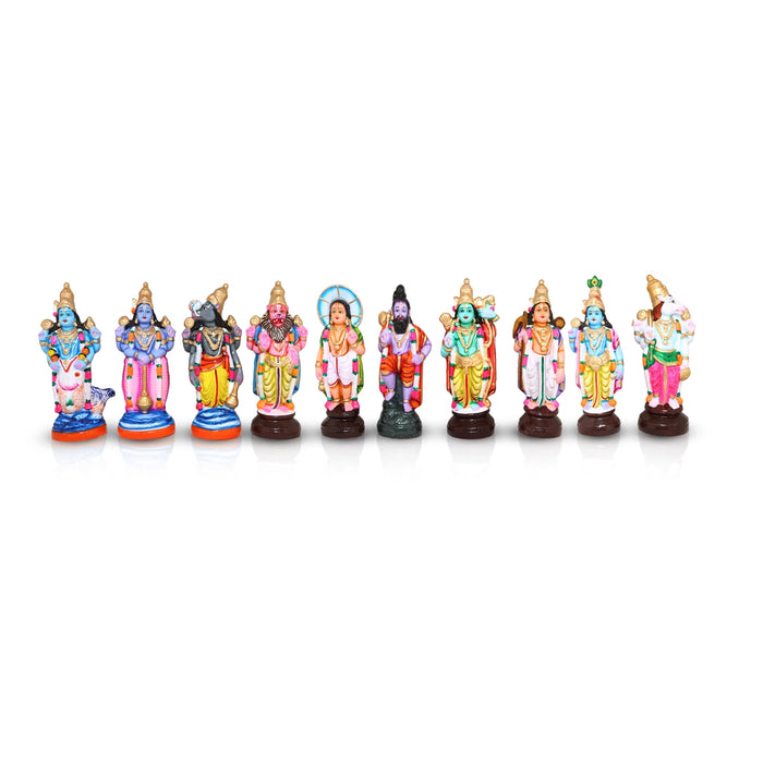 Dasavatharam Clay Golu Bommai Set - 12 x 5 Inches | Giri Golu Doll/ Navaratri Golu Bomma/Gombe/Bommai