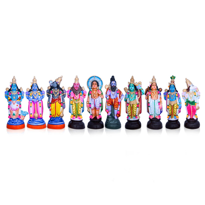Dasavatharam Paper Mache Golu Bommai Set - 10 x 4 Inches | Giri Golu Doll/ Navaratri Golu Bomma/ Gombe/ Bommai