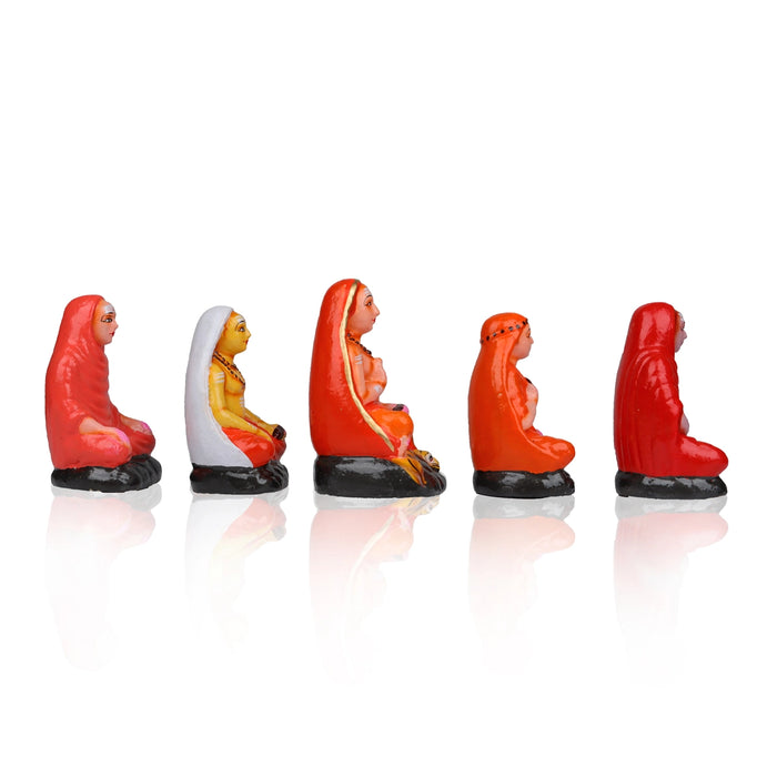 Adi Shankara with 4 Disciples Clay Golu Bommai Set - 9 x 6 Inches | Giri Golu Doll/ Navaratri Golu Bomma/Gombe - Clay Kolu Bommai