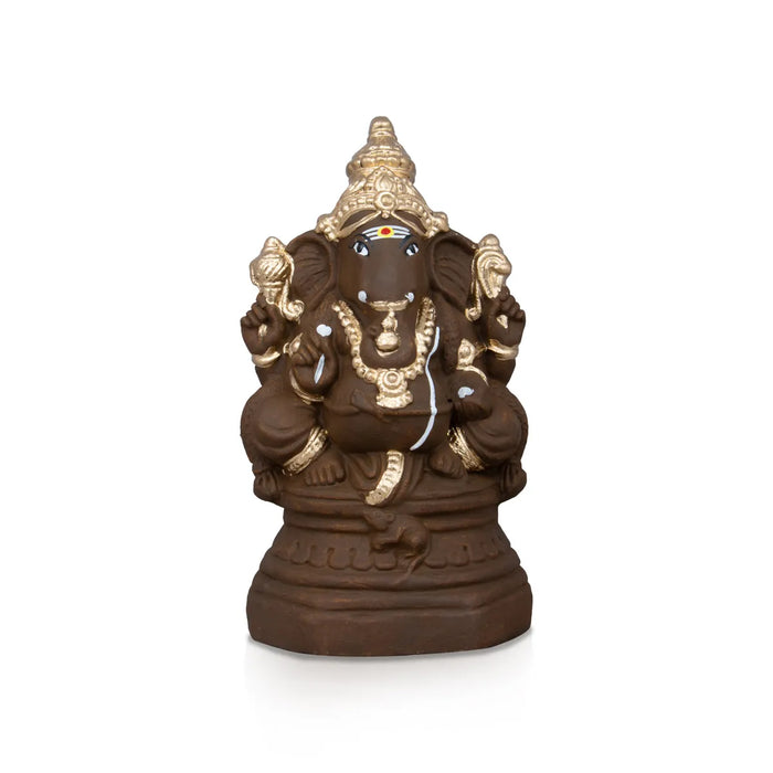 Eco Friendly Ganesha Idol With Base - 10.5 x 6 Inches | Eco Friendly Ganpati Idol/Clay Statue/Ganesh Chaturthi Decor