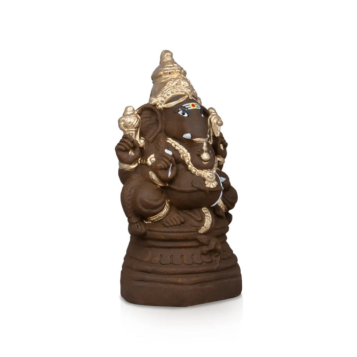 Eco Friendly Ganesha Idol With Base - 10.5 x 6 Inches | Eco Friendly Ganpati Idol/Clay Statue/Ganesh Chaturthi Decor