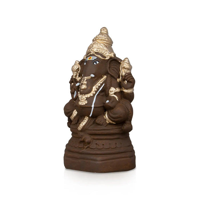 Eco Friendly Ganesha Idol With Base - 10.5 x 6 Inches | Eco Friendly Ganpati Idol/Clay Statue/Ganesh Chaturthi Decor