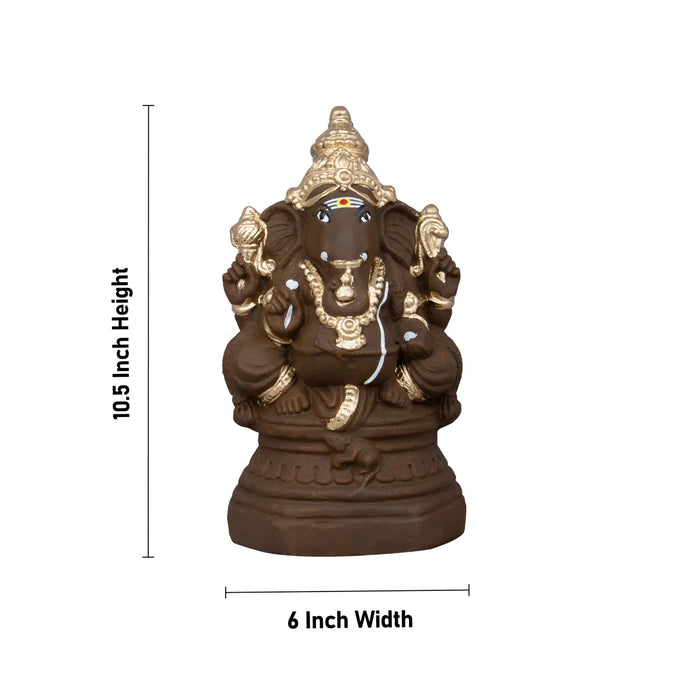 Eco Friendly Ganesha Idol With Base - 10.5 x 6 Inches | Eco Friendly Ganpati Idol/Clay Statue/Ganesh Chaturthi Decor